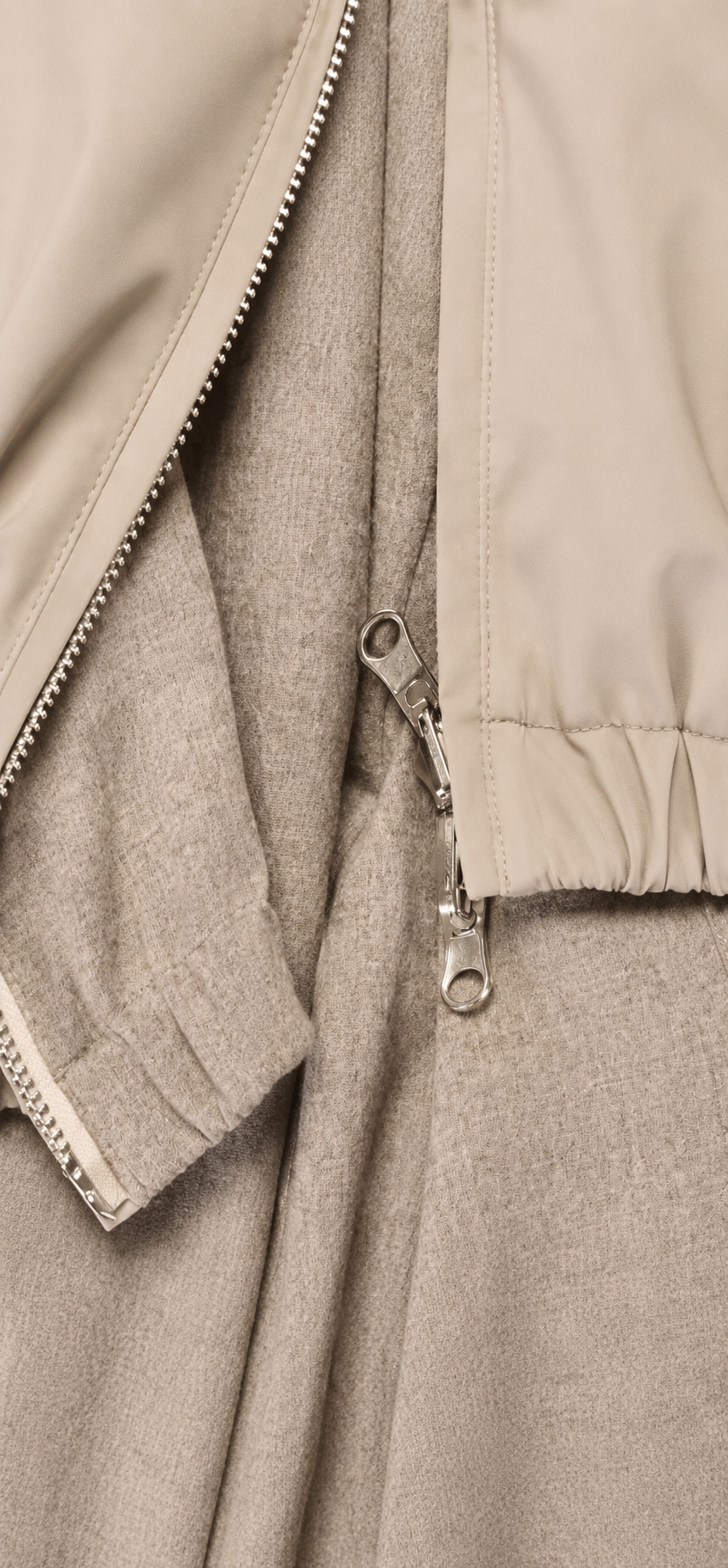 Reversible construction and two-way metal zip detail